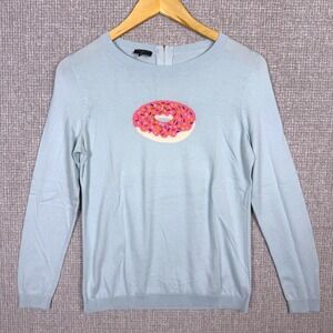 Talbots Donut Sweater Cotton Sz SP Crew Neck‎ Pullover Blue Novelty Cottage Thin